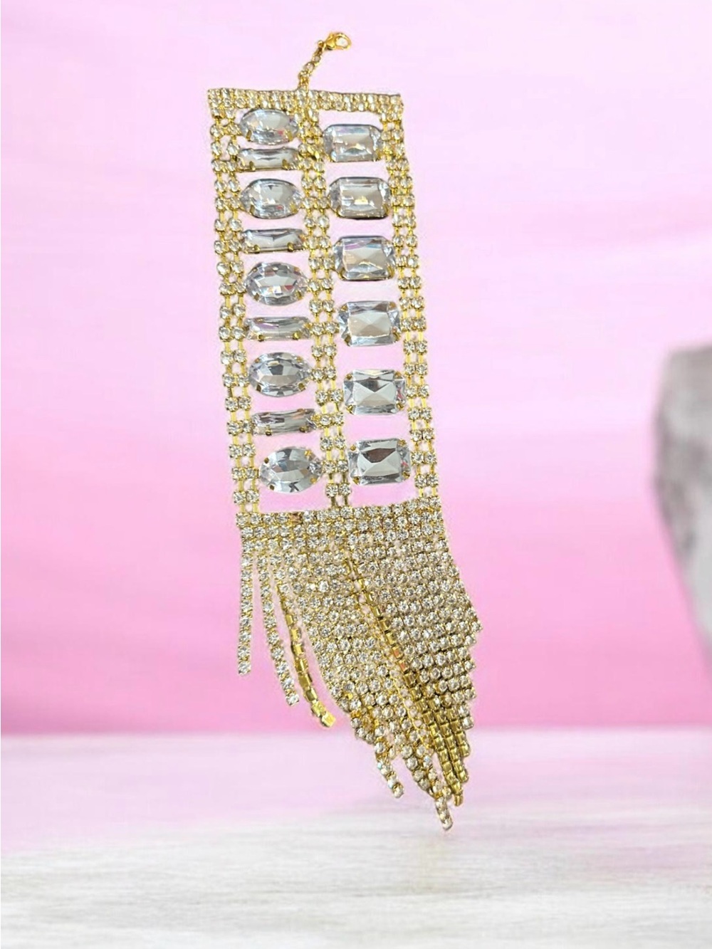 Gold Crystal Fringe Statement Bracelet
864